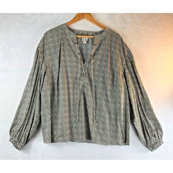 Longsleeve Blouson Sleeve Peasant Blouse 1X Worthington Drawstring Cheetah Print - Picture 4 of 13
